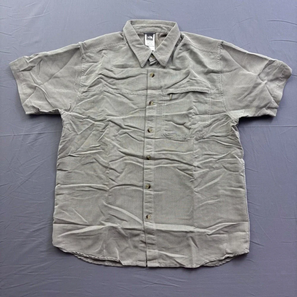 The North Face Mens Grey Check Modal Blend Short Sleeve Hiking Shirt Large AT8D